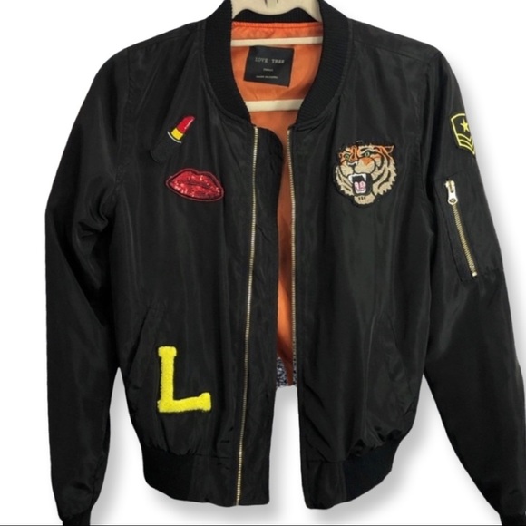 Love Tree Jackets & Blazers - Love Tree Black Satin Bomber Jacket Size Small